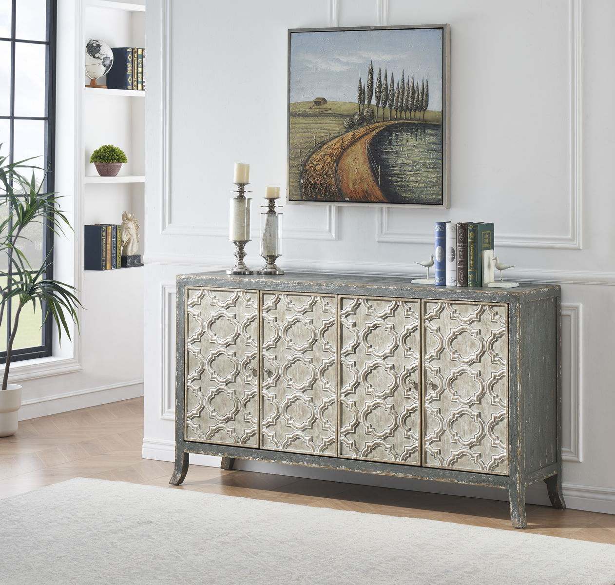 Marion - Four Door Credenza - Weathered Stone Gray