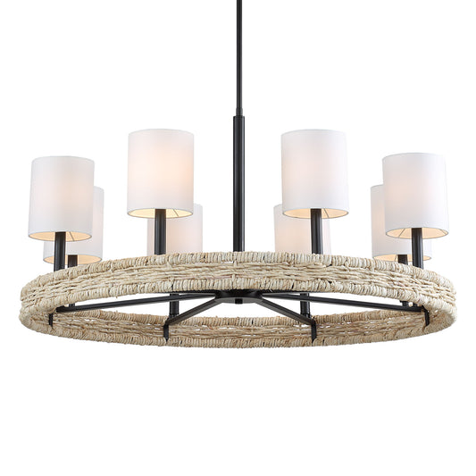 Faiyam - 8 Light Rattan Chandelier - Black