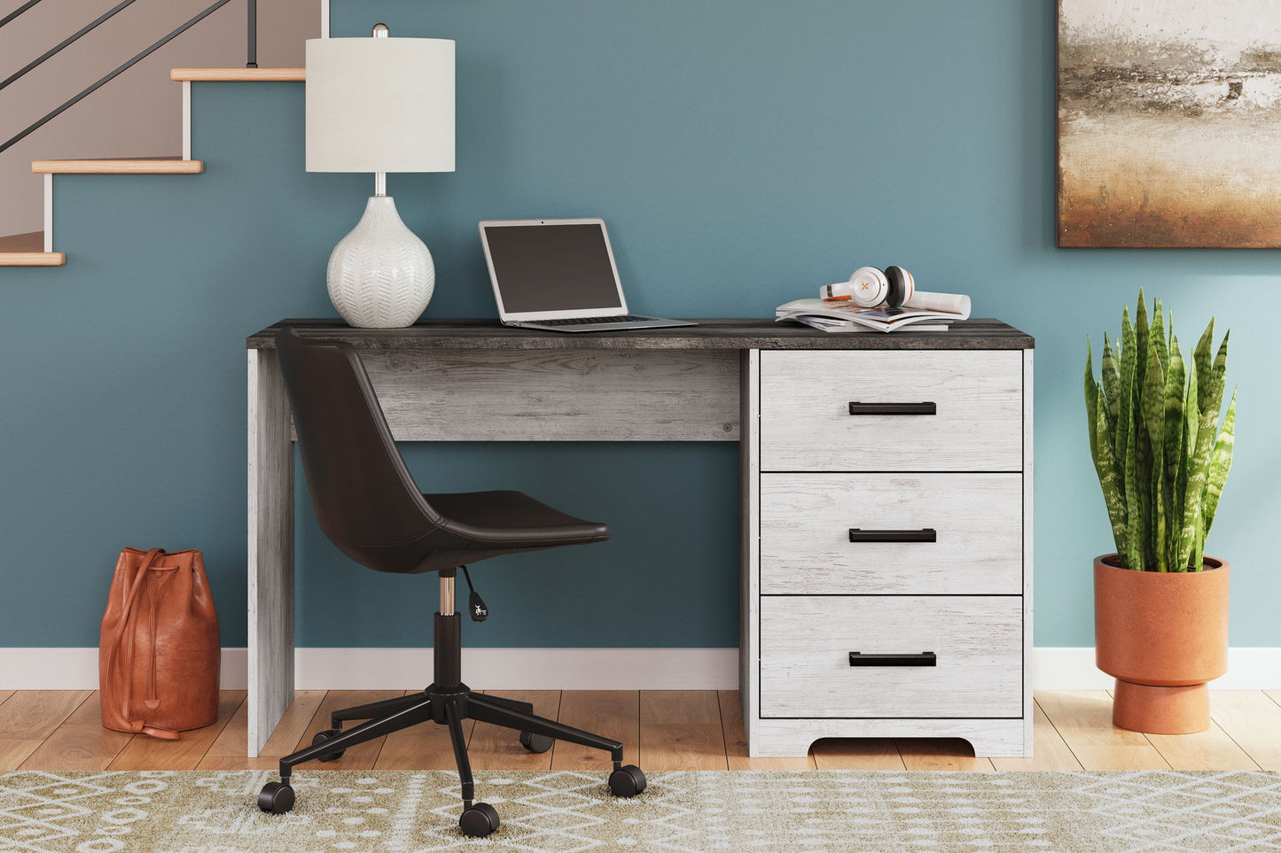Shawburn - Home Office Desk - White / Dark Charcoal Gray