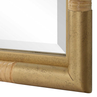 Kampar - Full Length Rattan Tall Mirror - Gold / Woodtone