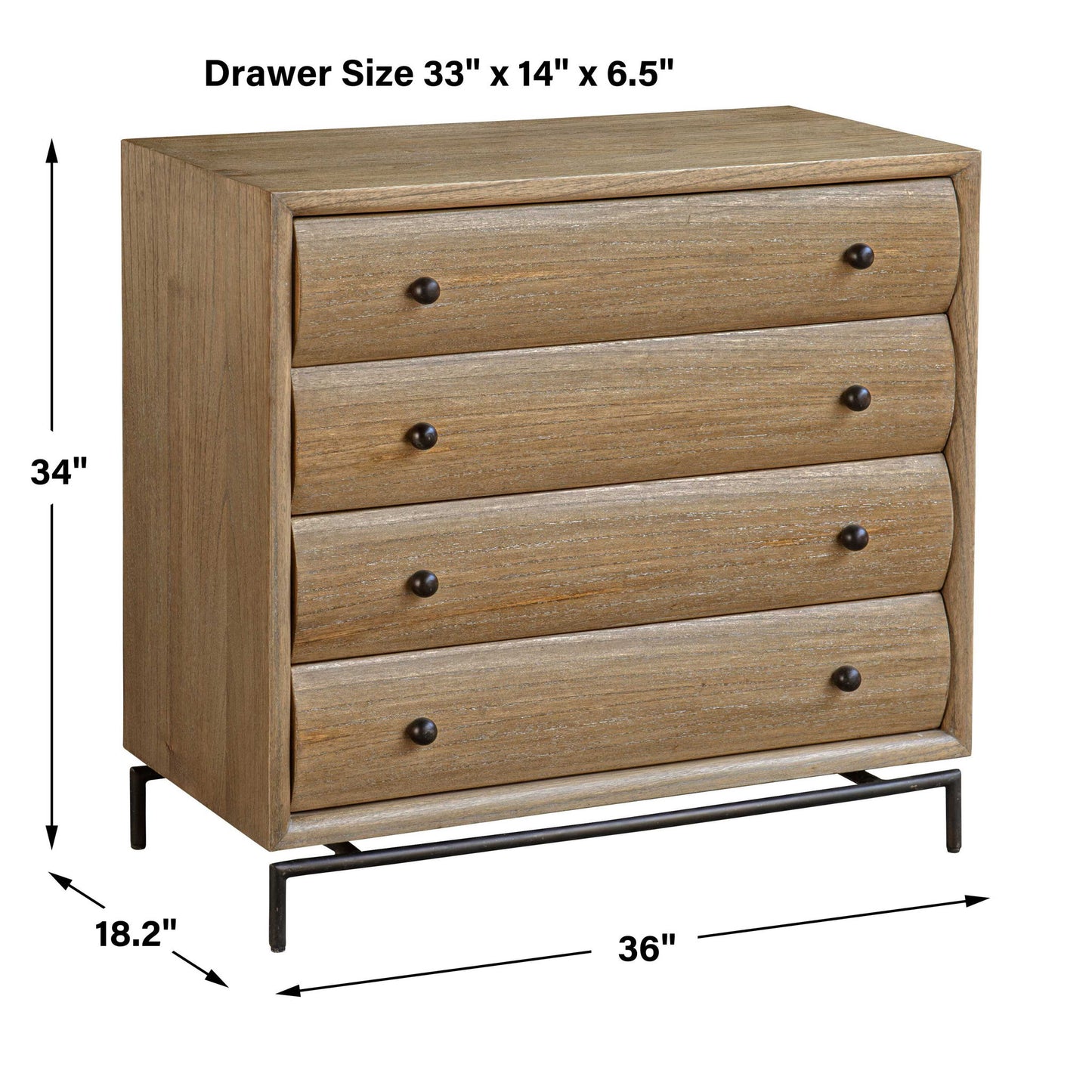 Millard - Curved 4 Drawer Chest - Woodtone