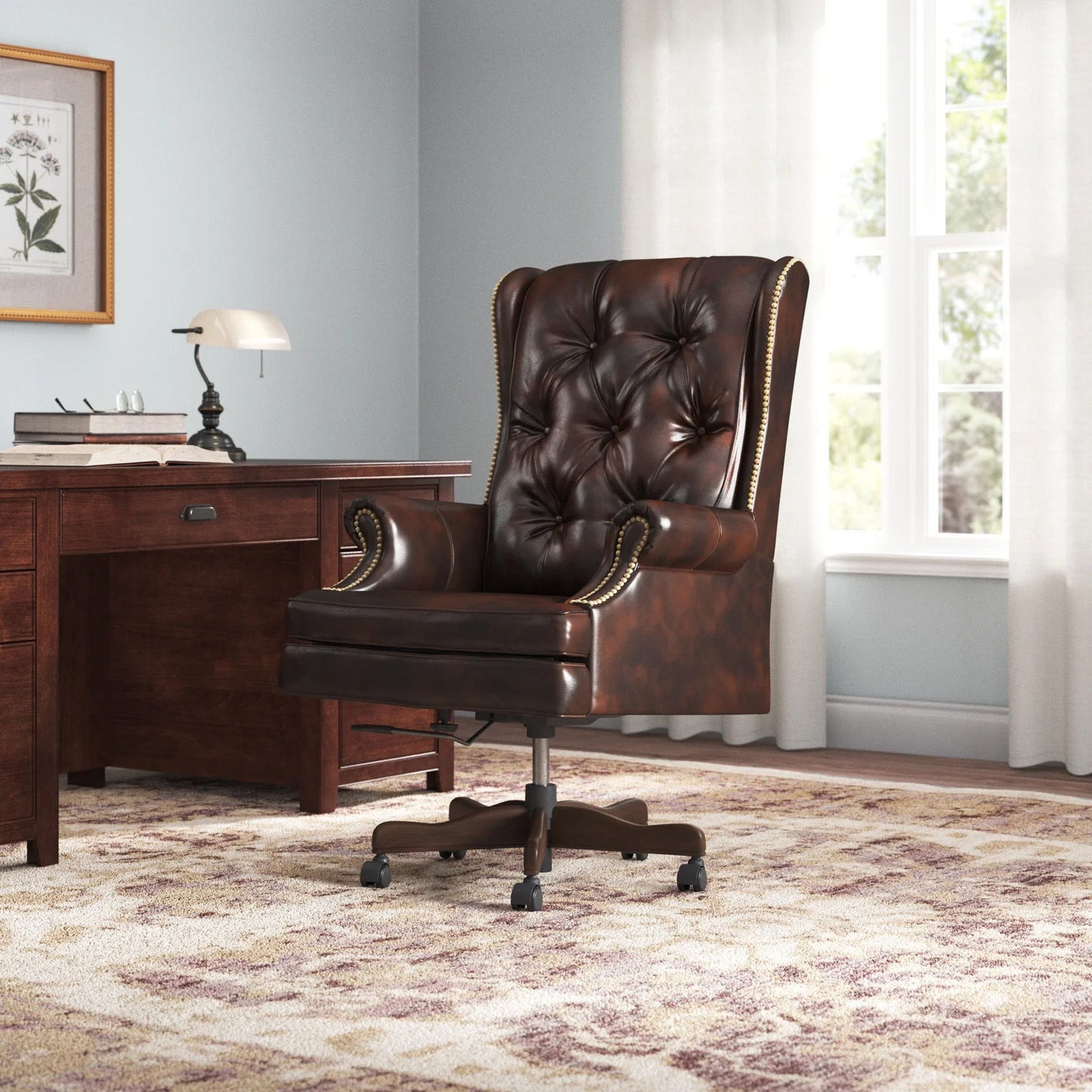 Dc#112 - Leather Desk Chair - Havana With Brown Base