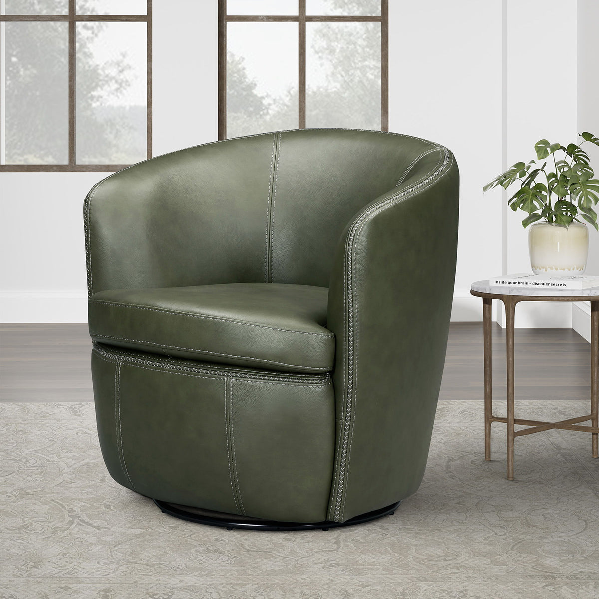 Barolo - 100% Italian Leather Swivel Club Chair (Set of 2)