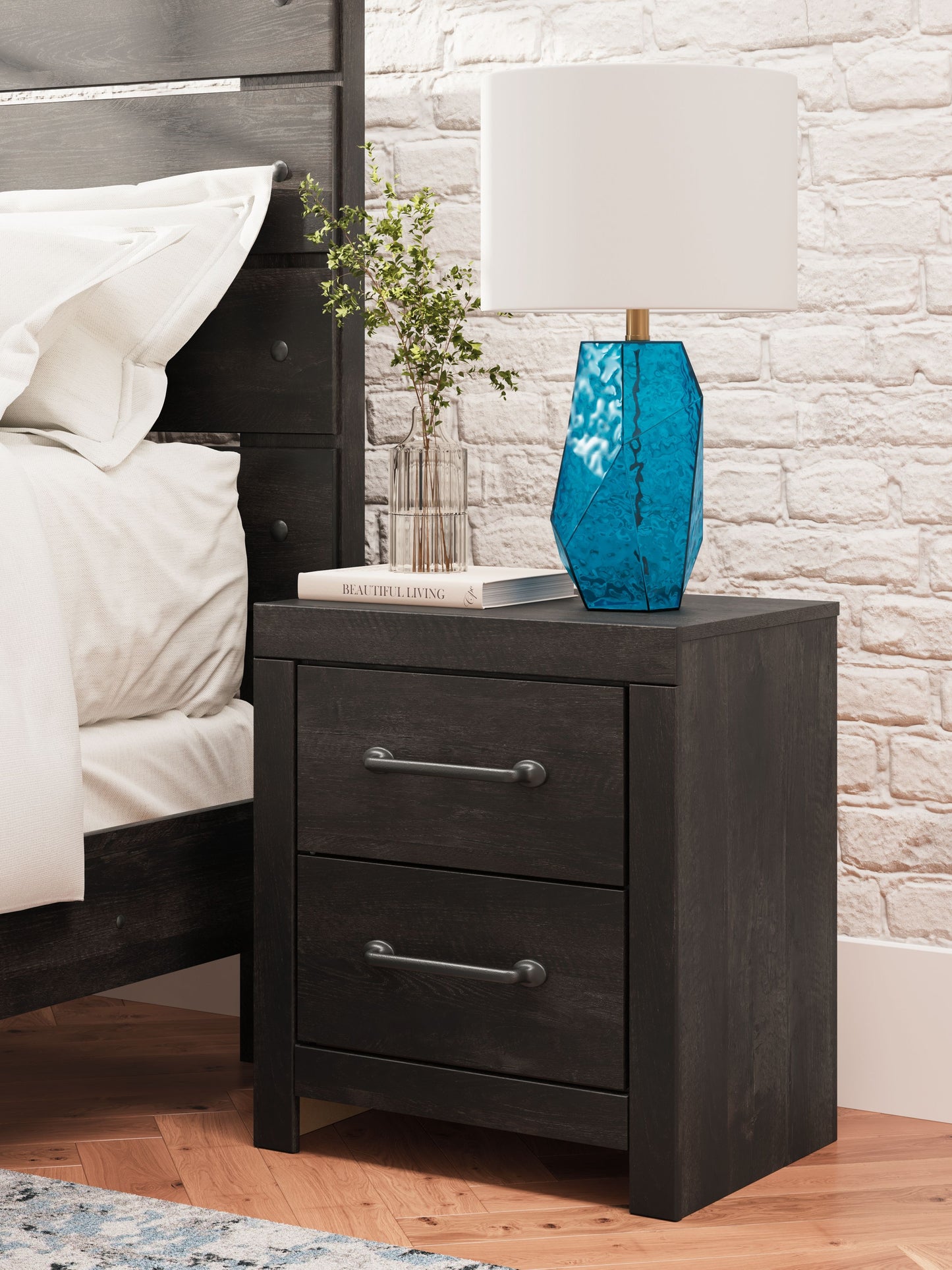 Hollivern - Dark Gray - Two Drawer Night Stand