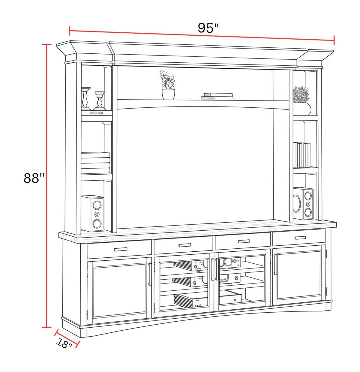 Americana Modern - TV Console with Hutch and LED Lights