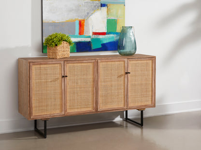 Torrence - Four Door Credenza - Capris Light Brown / Cane