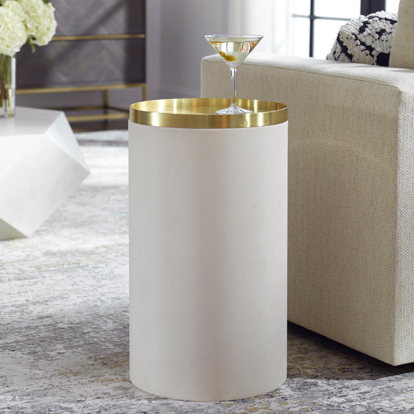 Circuit - Brass & White Accent Table - White