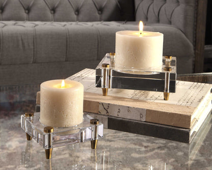 Claire - Crystal Block Candleholders (Set of 2) - Beige