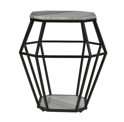 Graham - Octagonal Accent Table - Wispy Gray Marble / Black Powder Coat