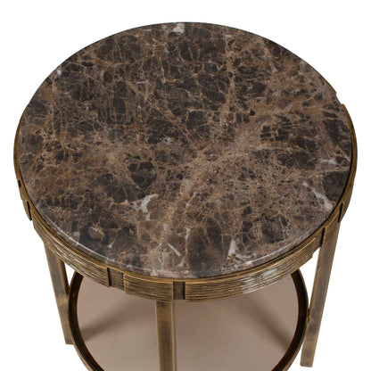 Cusano - Round Dark Marble Accent Table - Brass / Brown
