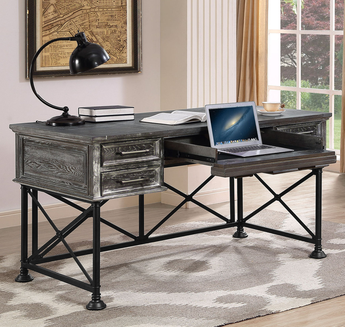 Gramercy Park - Writing Desk With Lateral File - Vintage Burnished Smoke