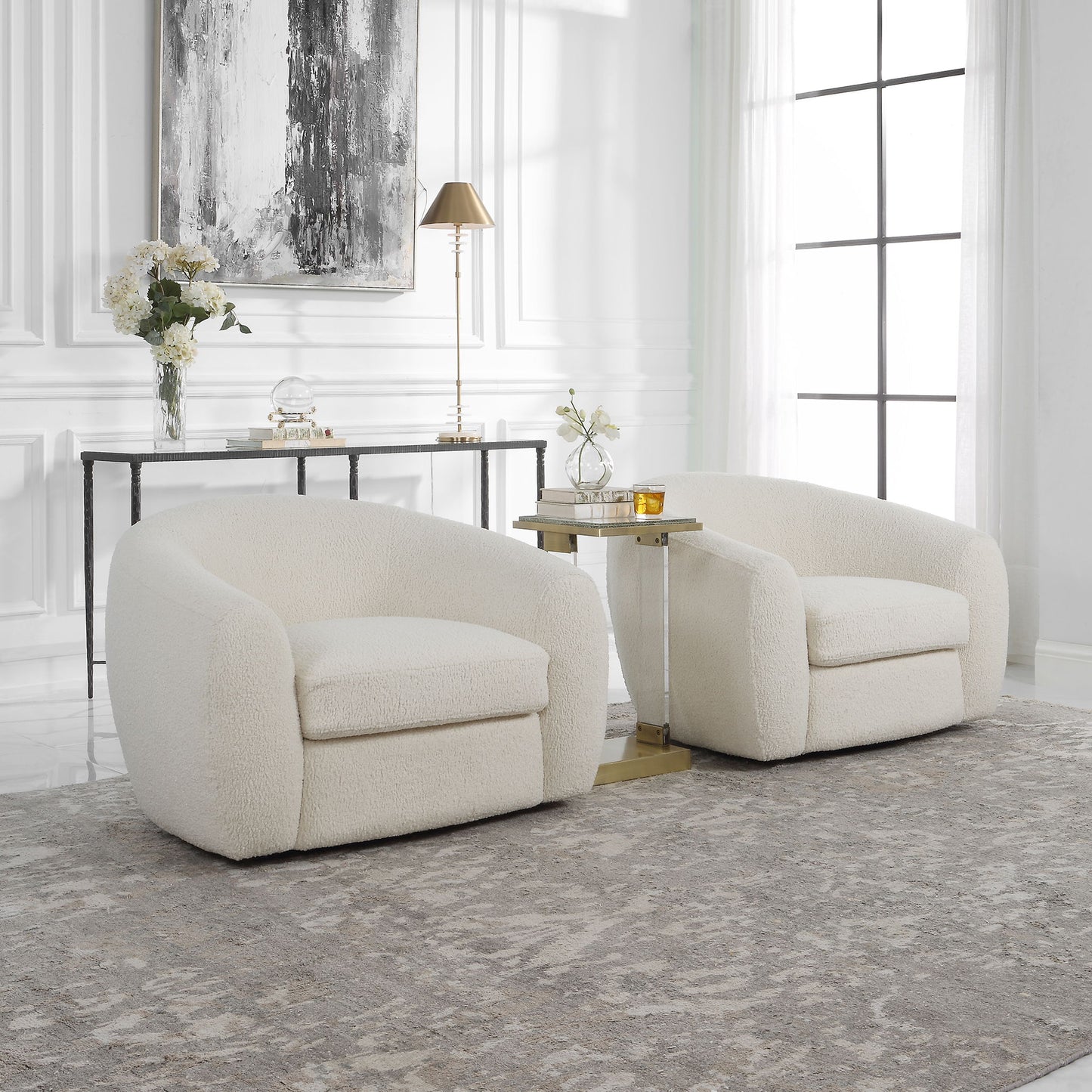 Capra - Art Deco White Swivel Chair