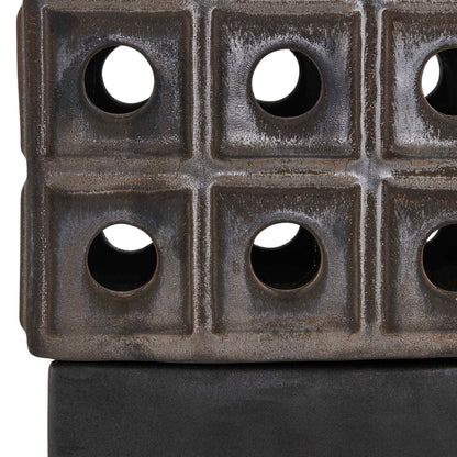 Lattice - Indoor-Outdoor Lantern Candleholder - Brown / Gray