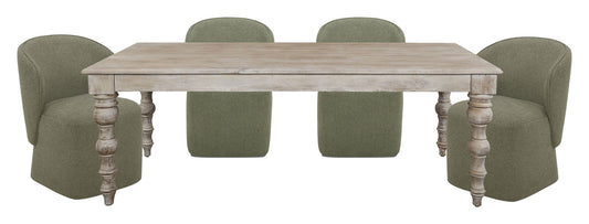 Crossings - Eden Rectangular Dining Table With 4 Upholstered Chairs - Toasted Tumbleweed & Green