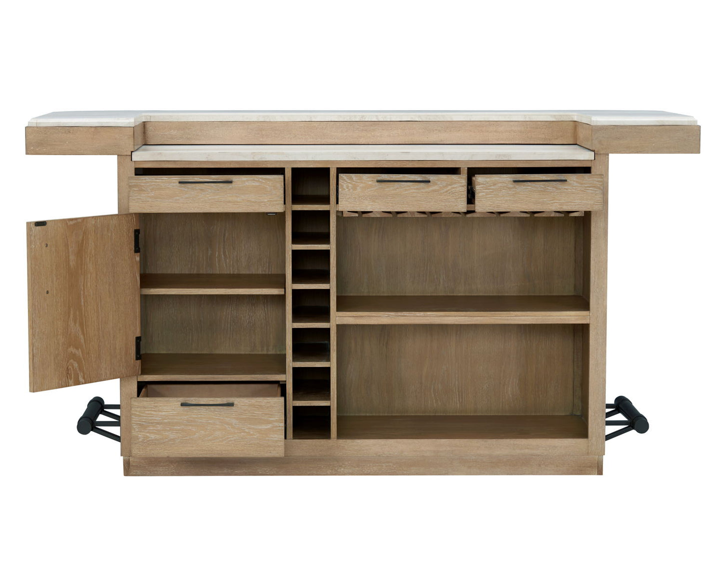 Escape - 78" Dining Bar With 2 Upholstered Swivel Barstools - Glazed Natural Oak