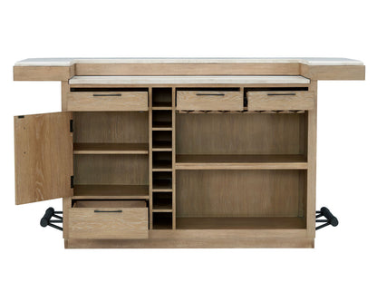 Escape - 78" Dining Bar With 2 Upholstered Swivel Barstools - Glazed Natural Oak