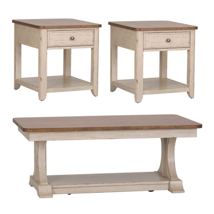 Farmhouse Reimagined - 3 Piece Table Set (1 Cocktail 2 End Tables) - White