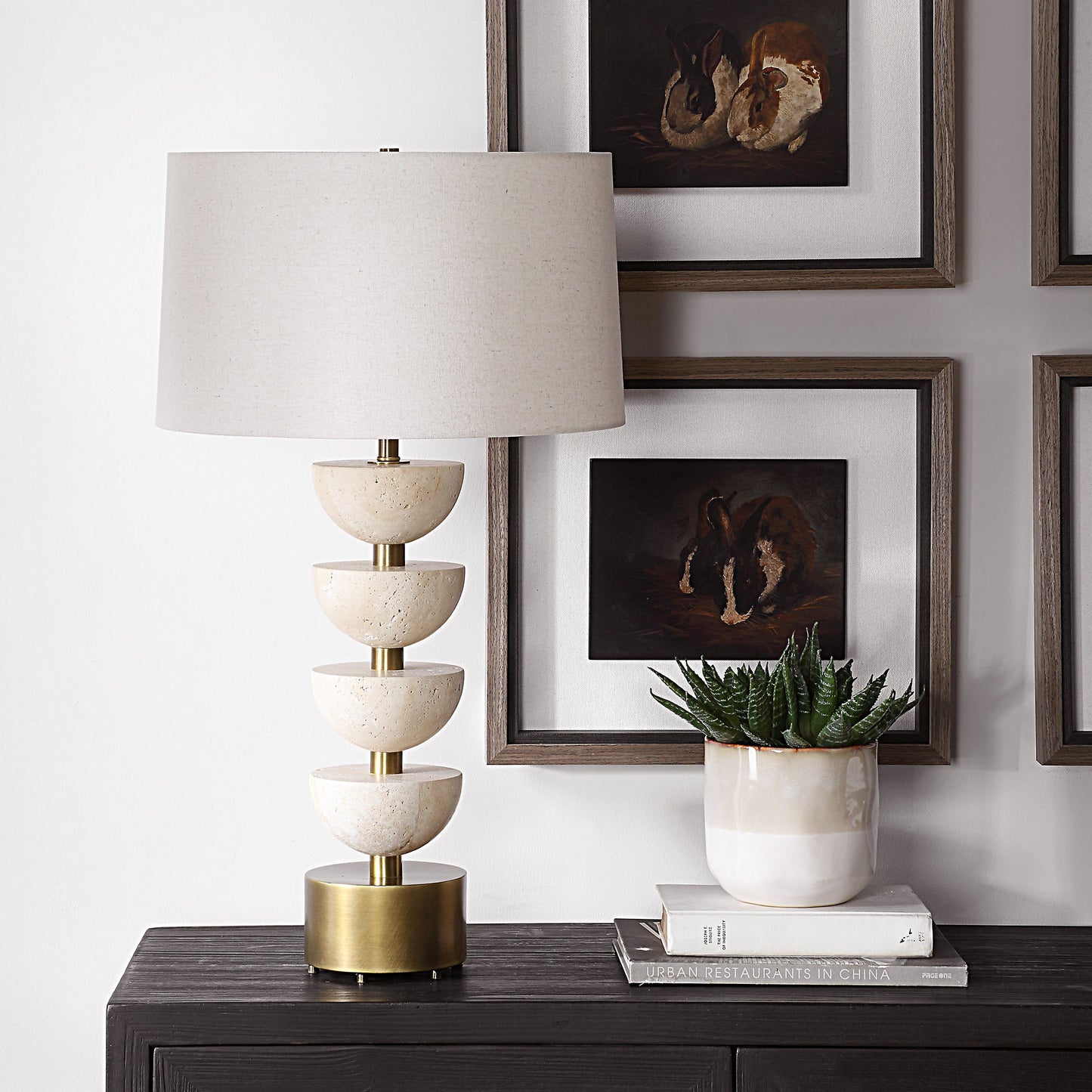 Hemisphere - Travertine Table Lamp - Beige