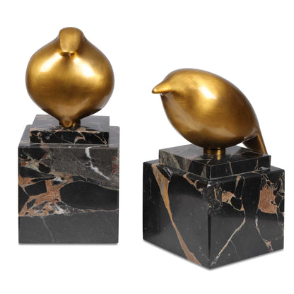 Golden Finch - Bird Figurines (Set of 2) - Black / Brass