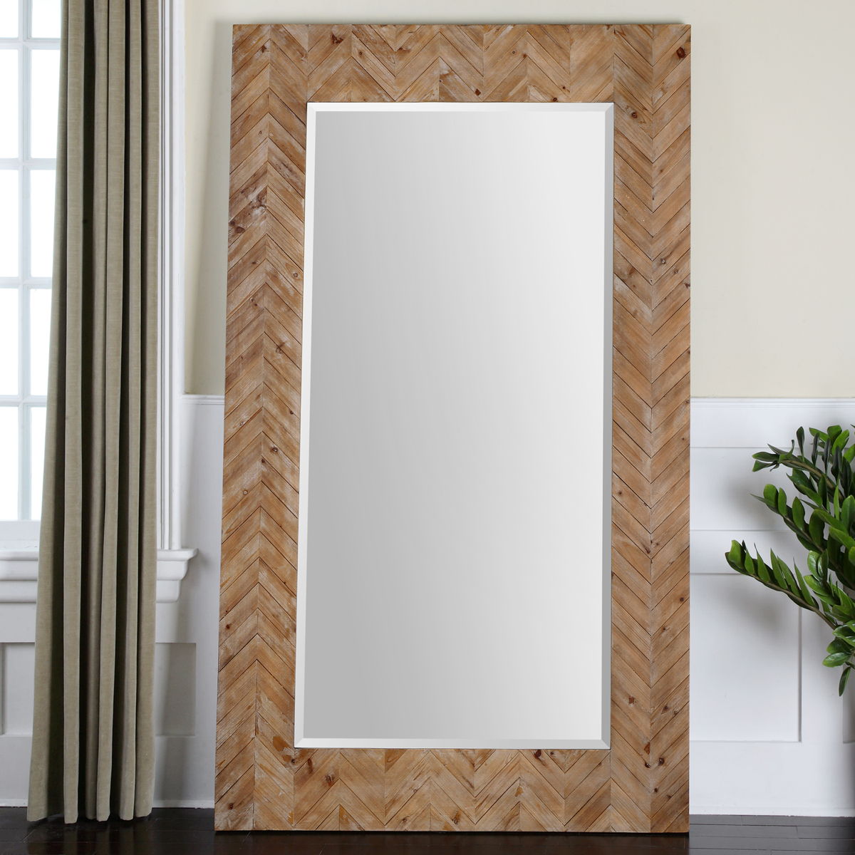 Demetria - Oversized Wooden Mirror - Light Brown