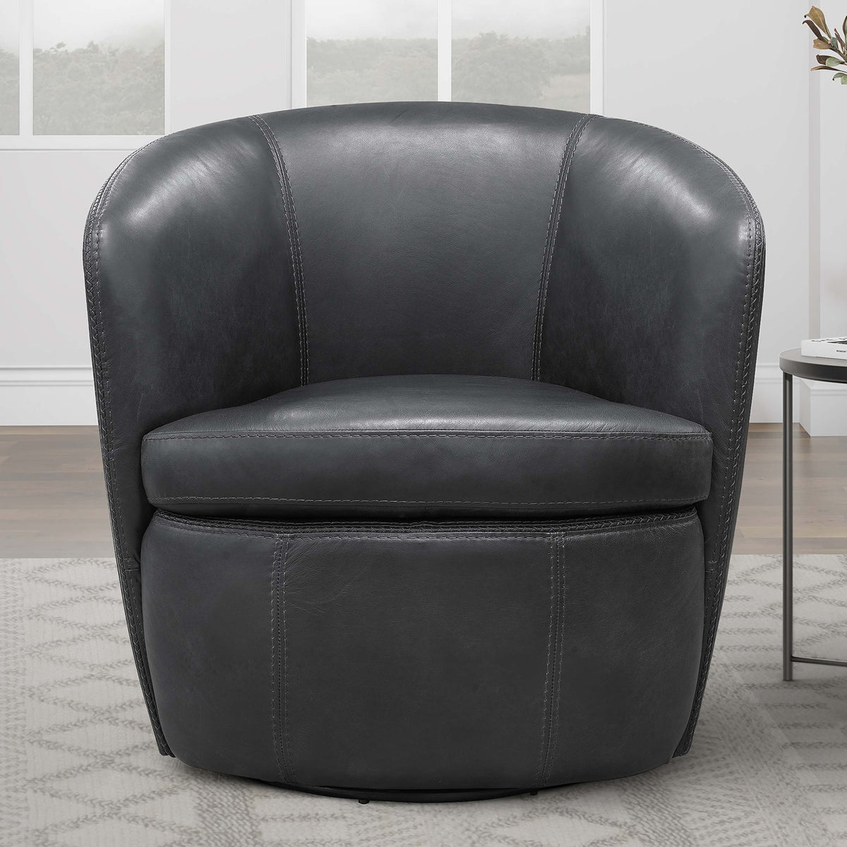 Barolo - 100% Italian Leather Swivel Club Chair (Set of 2)
