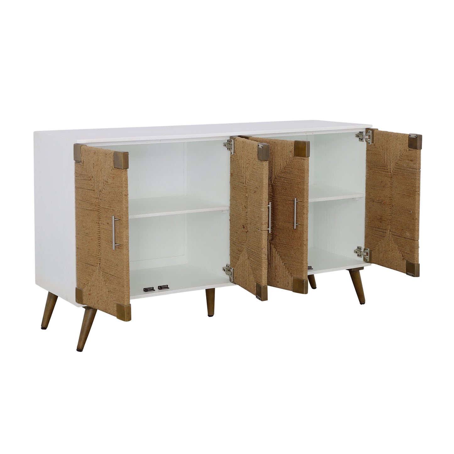 Egret - Four Door Credenza - White / Jute