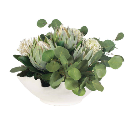 Protea Blooms - Bowl Centerpiece - Green / White