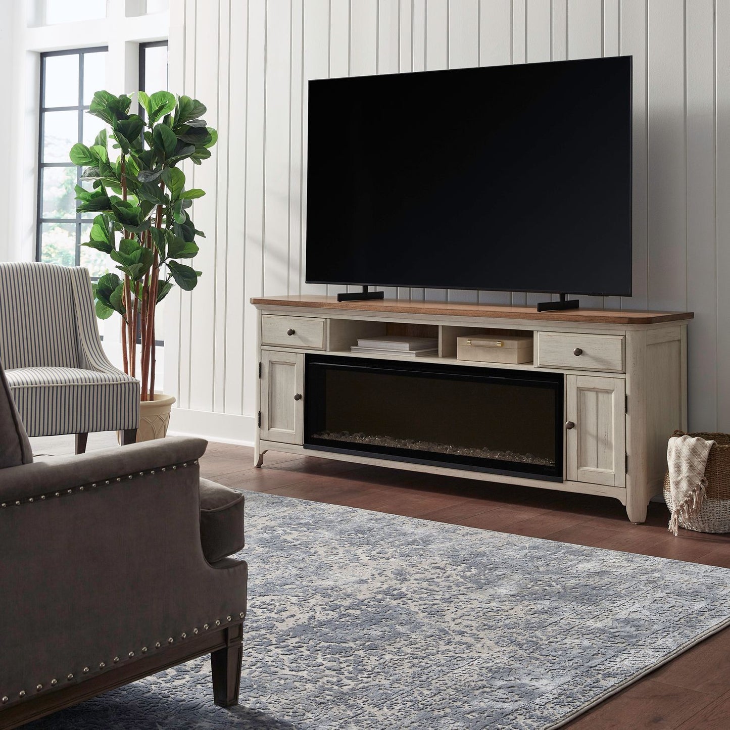 Fireplace TV Consoles - 652 80" Console With Fire FT - White
