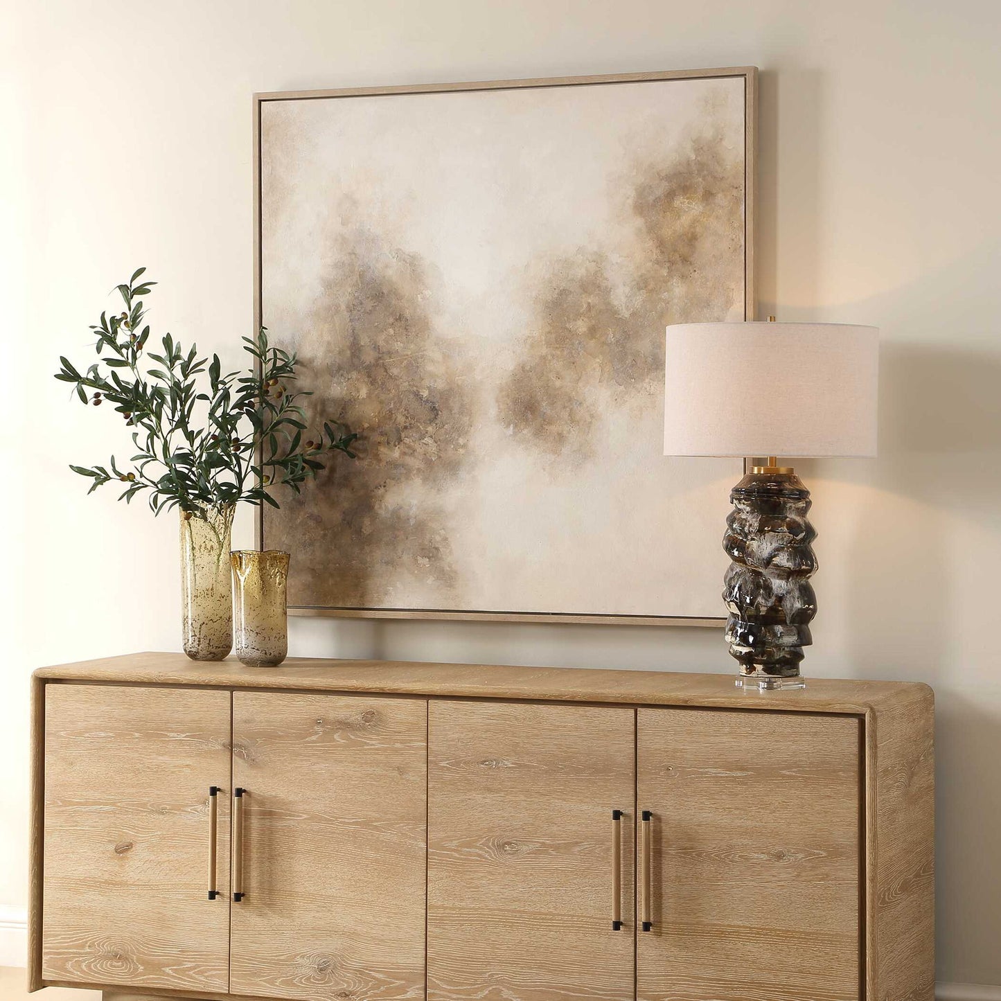 Up In Smoke - Framed Modern Art - Black / Brown / White / Woodtone