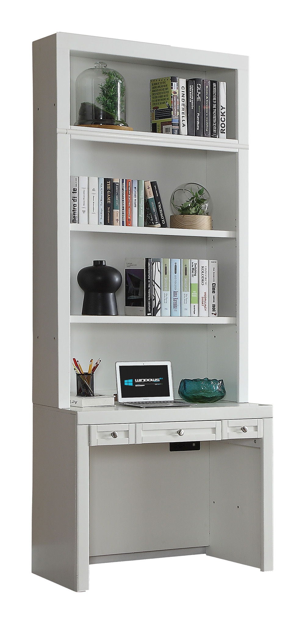 Catalina - Library Desk And Hutch - Cottage White