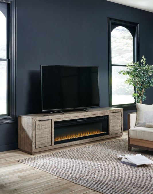 Krystanza - Weathered Gray - TV Stand with Wide Fireplace Insert