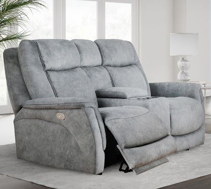 Linus - Zero Gravity Power Reclining Console Loveseat - Hudson Gray