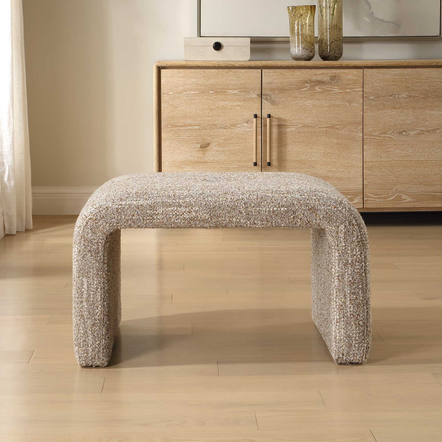 Leora - Upholstered Modern Small Bench - Brown