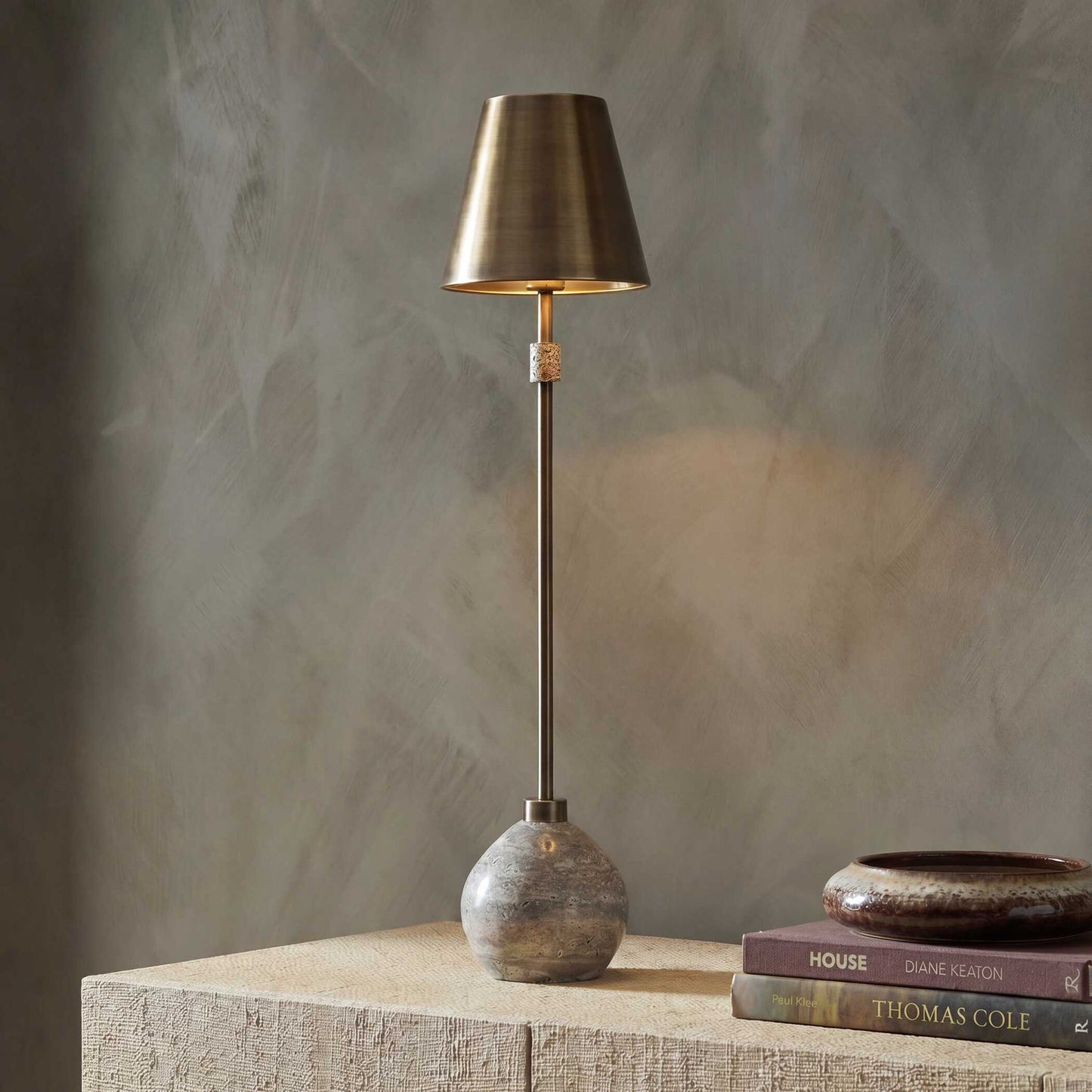 Jaycee - Dark Travertine Buffet Lamp - Brass / Gold / Gray