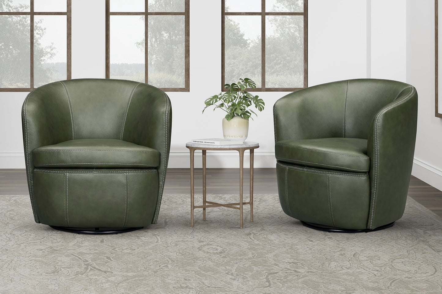 Barolo - 100% Italian Leather Swivel Club Chair (Set of 2)