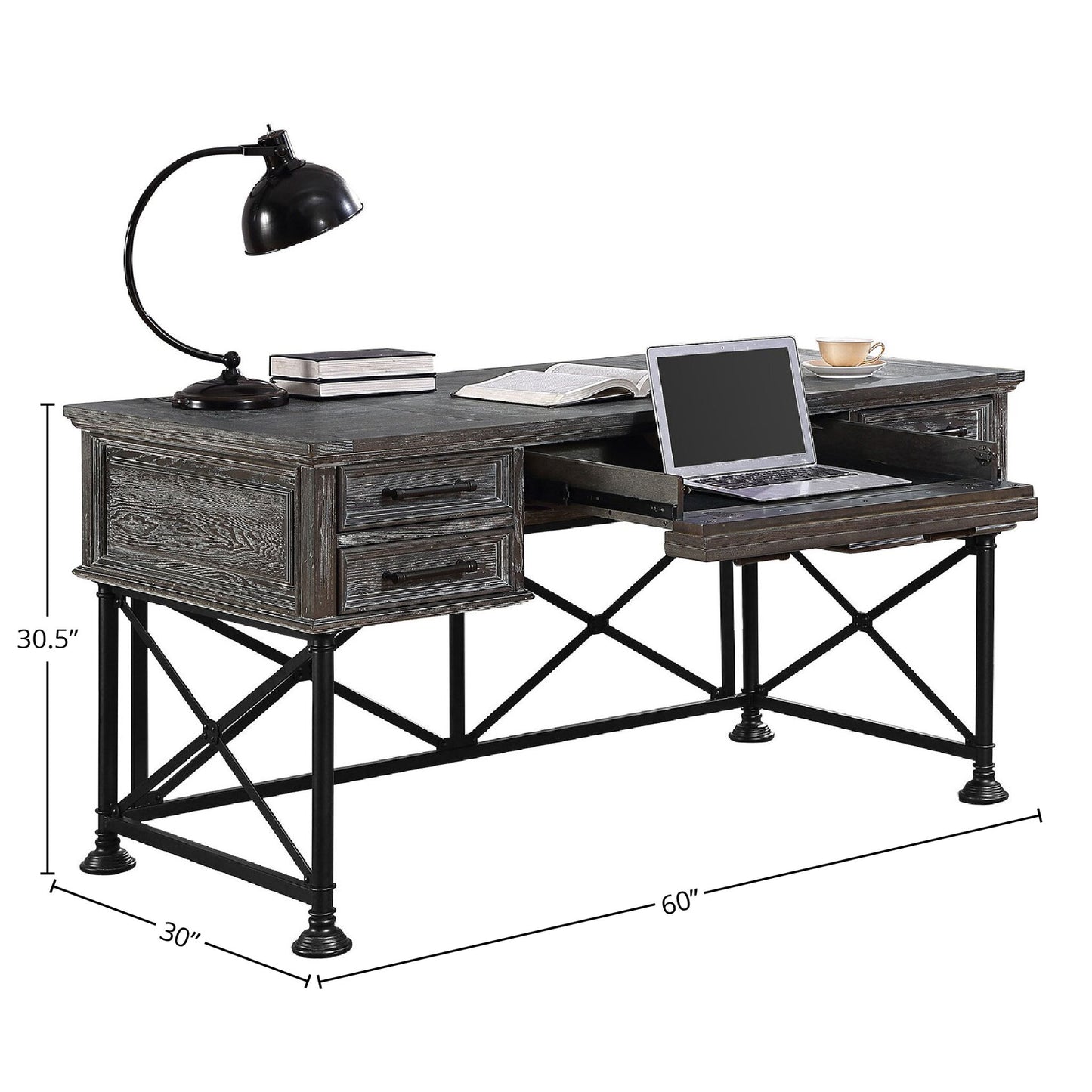 Gramercy Park - Writing Desk With Lateral File - Vintage Burnished Smoke