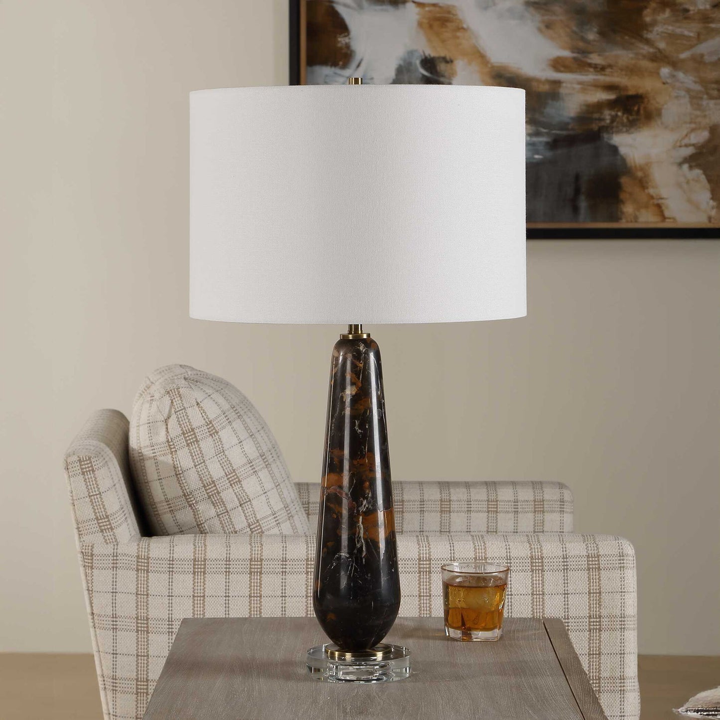 Dames - Dark Marble Table Lamp - Black / Brown