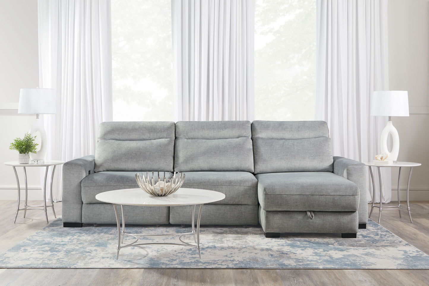 Elliot - 3 Piece Modular Lift Top Storage Sectional - Sterling