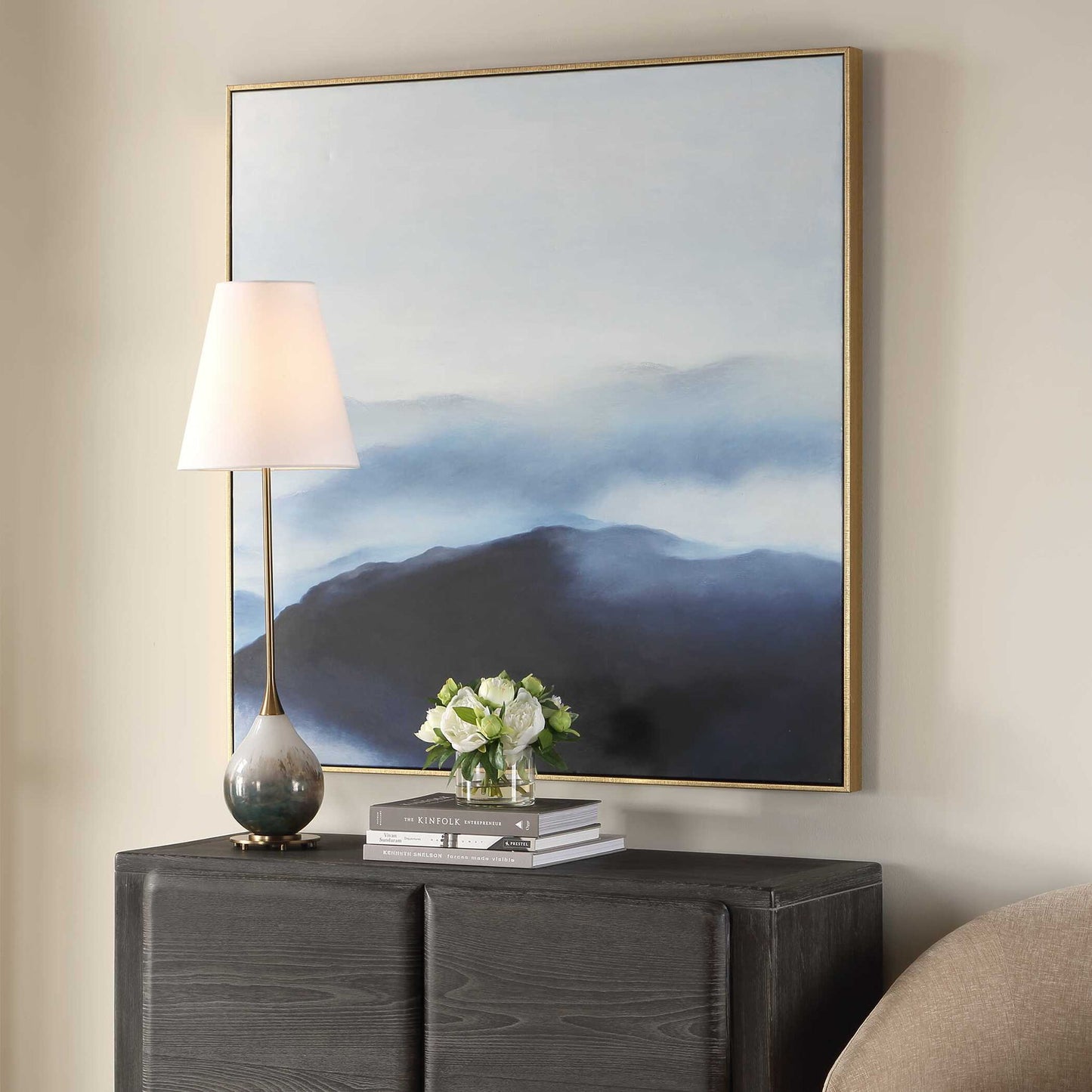 Cold Shoulder - Hand Painted Landscape Art - Black / Blue / Gray / White / Woodtone