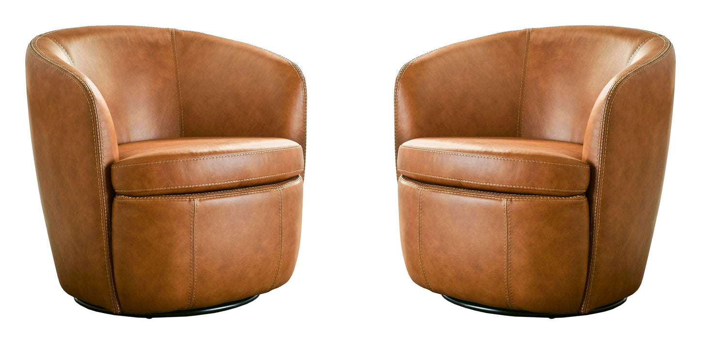 Barolo - 100% Italian Leather Swivel Club Chair (Set of 2)