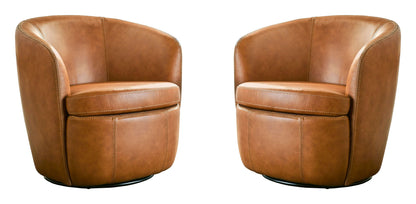 Barolo - 100% Italian Leather Swivel Club Chair (Set of 2)