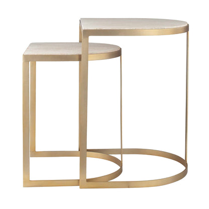 Lindon - Travertine Nesting Tables Set - Gold / White