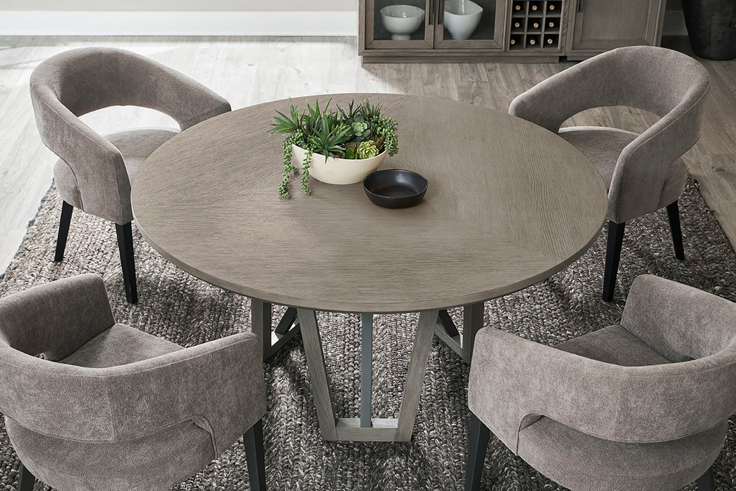 Pure Modern Dining - Round Table With Wood Base - Moonstone