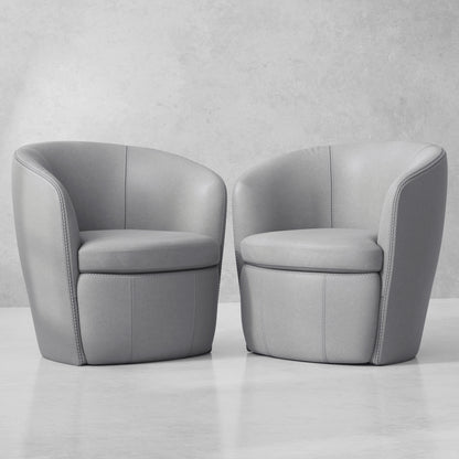 Barolo - 100% Italian Leather Swivel Club Chair (Set of 2)