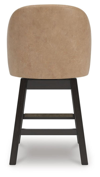 Neymorton - Upholstered Swivel Faux Leather Barstool (Set of 2) - Dark Grayish Brown