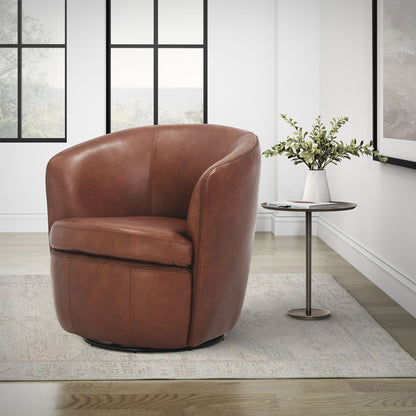 Barolo - 100% Italian Leather Swivel Club Chair (Set of 2)