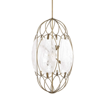 Valencia - 6 Light Glass Panel Pendant - Gold / White