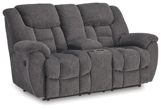 Foreside - Charcoal - Dbl Reclining Loveseat with Console