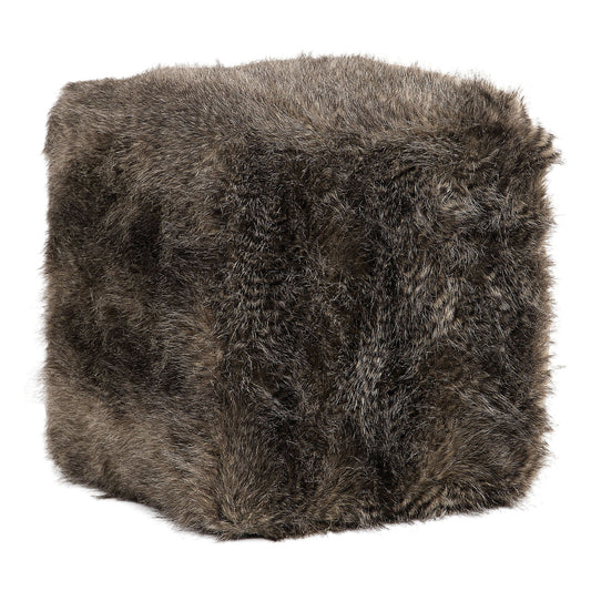 Jayna - Fur Ottoman - Dark Brown