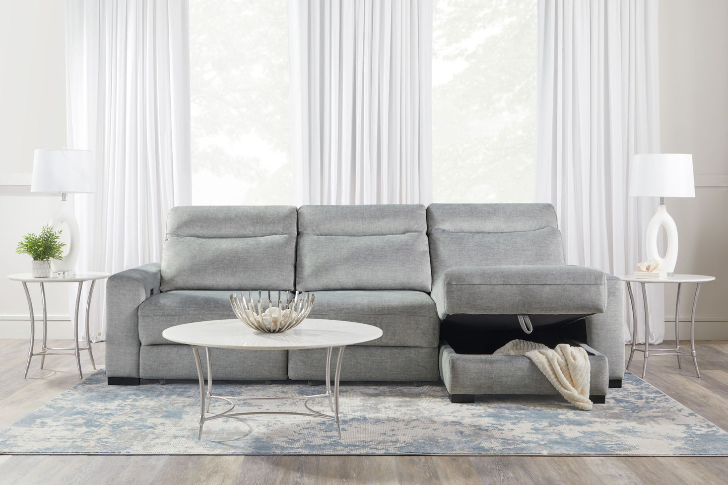 Elliot - 3 Piece Modular Lift Top Storage Sectional - Sterling